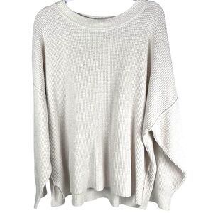 aerie Oversized Scoop Neck Waffle Knit Sweater in Light Beige